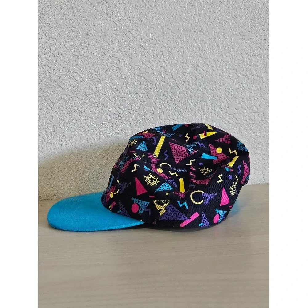 Disneyland Resort 90s Retro Geometric 5 Panel Hat Neon Black Teal Adjustable Cap